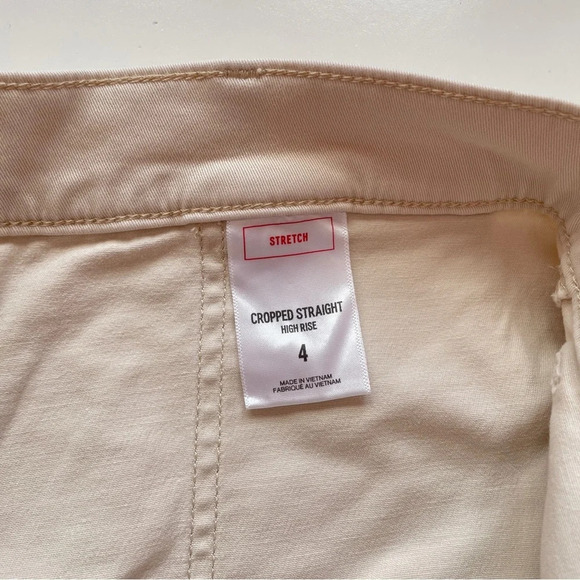 EXPRESS High Waisted Stretch Straight Cropped Cinched Hem Utility Pant in Beige - Picture 13 of 13